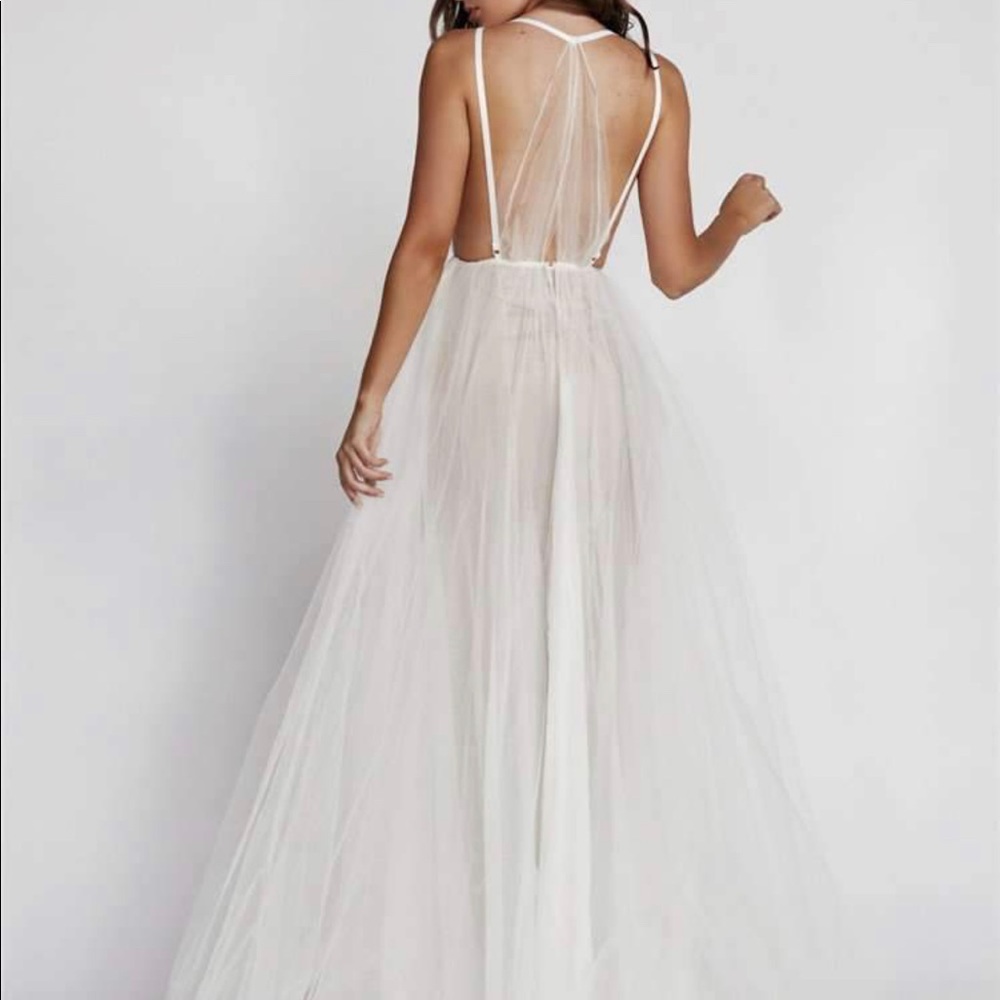 Deep V Neck Halter Organza Maxi Evening Dress